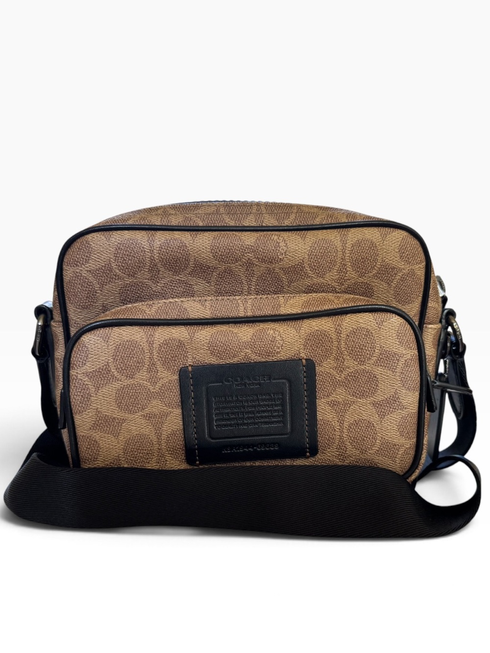 Coach Academy Sport Crossbody Bag Signature Canvas Khaki Black 69689